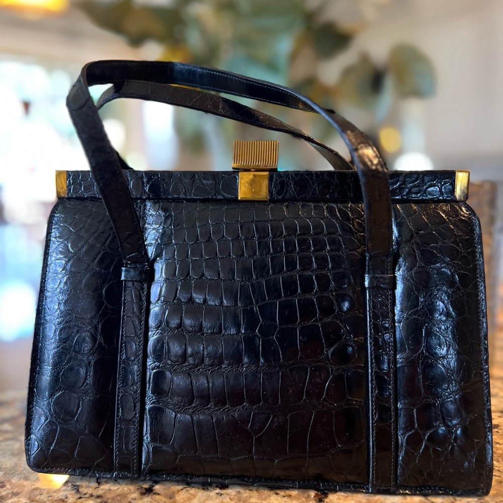 Deauville Black Genuine Alligator/Crocodile Purse
